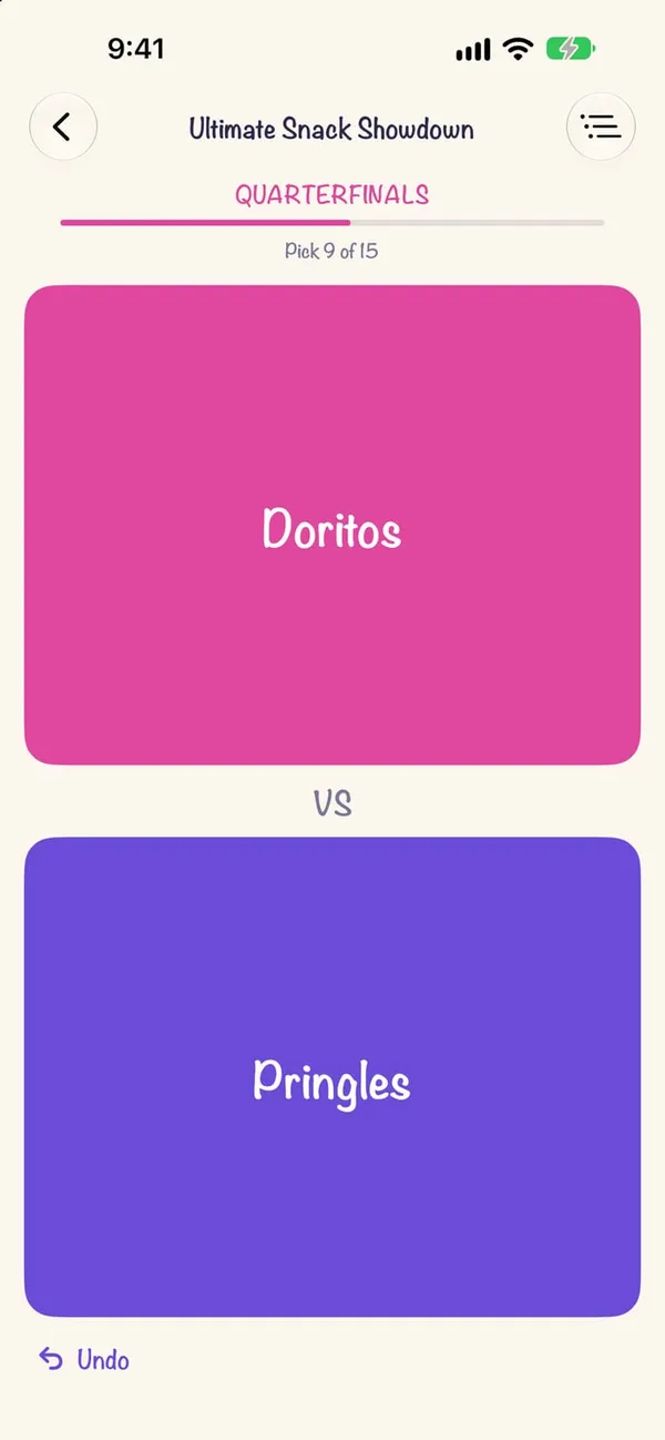 A head-to-head matchup screen
