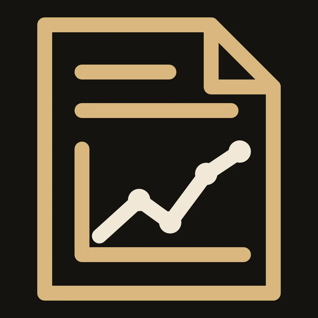 Research icon, a paper with a line chart