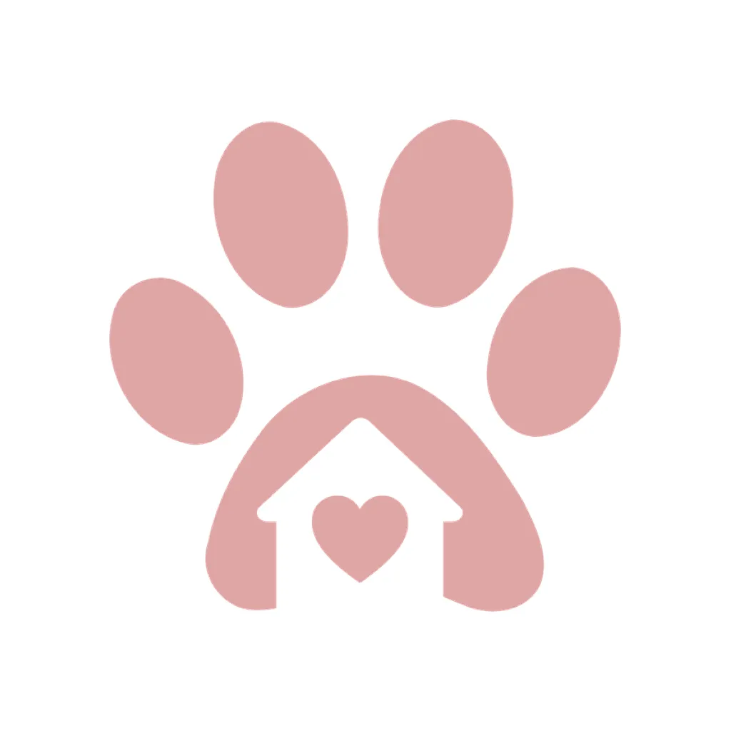 Paws to Home logo, a pink paw print with a house and heart